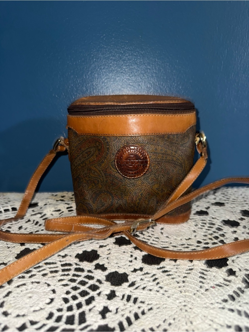 Brown Leather-Trim Paisley Cheval Crossbody Bag